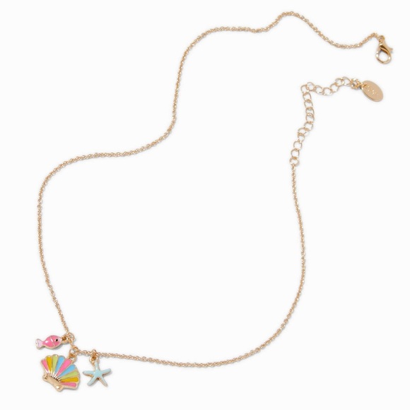 Claire's Beach Day Gold-tone Charm Cluster Pendant Necklace Fish Shell Star - Picture 2 of 8